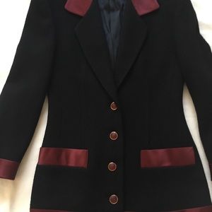 Anne Klein Suit with Dark ruby red collar and trim